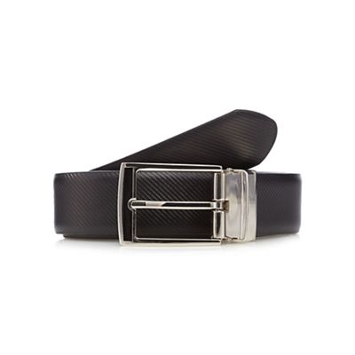 Designer black coated leather carbon fibre buckle belt